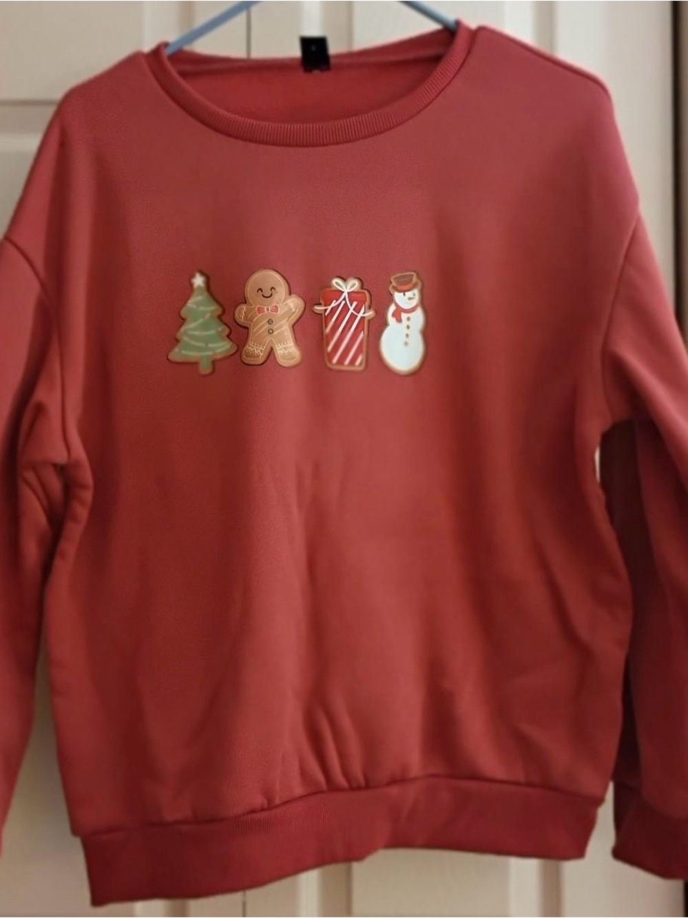 Rust Red Holiday Sweatshirt with Festive Cookie Motif